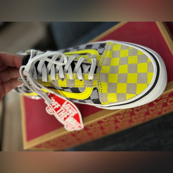 Vans Old Skool Skateboard Shoes Suede Checker Checkerboard Yellow Gray 8 - Picture 6 of 7